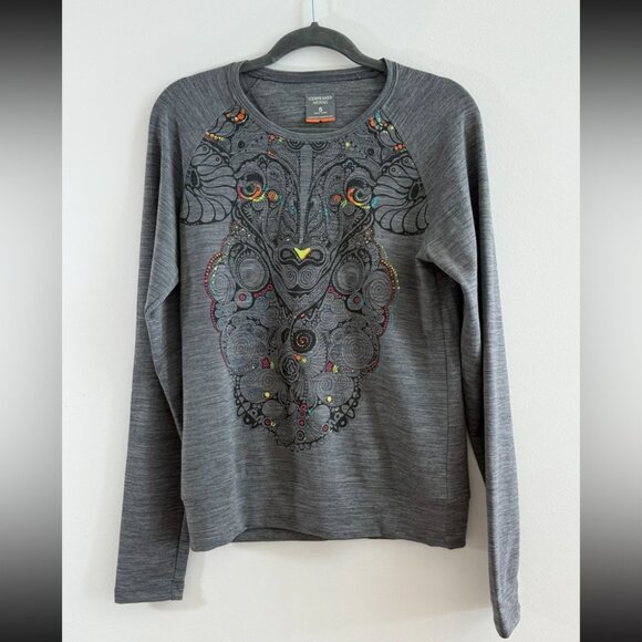 Icebreaker Gray Merino Wool Graphic Long Sleeve Sweater Top - Picture 1 of 5